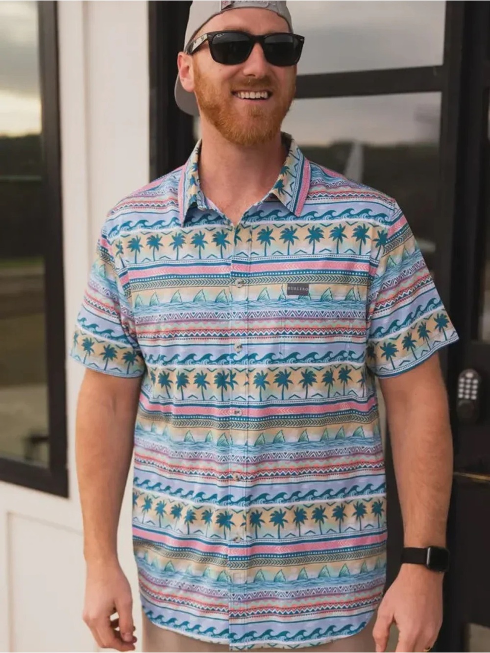 Burlebo Palms and Fins Button Up Shirt Size Medium
